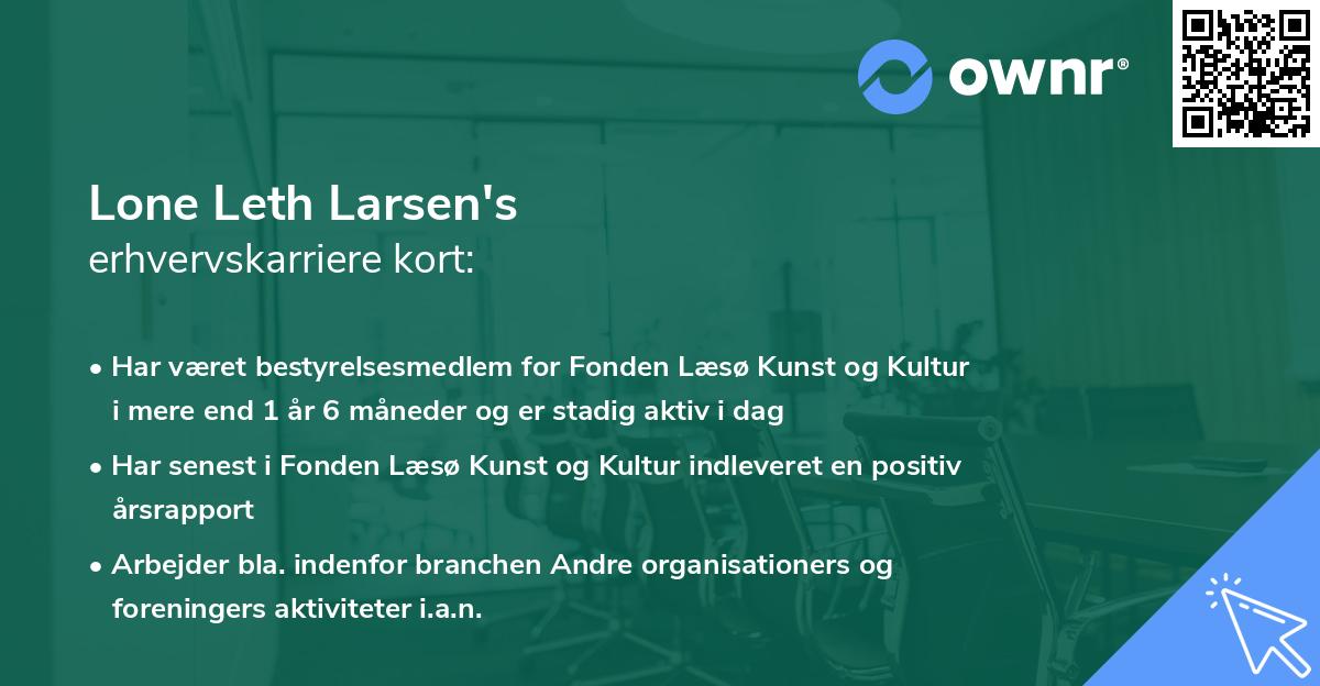 Lone Leth Larsen's erhvervskarriere kort