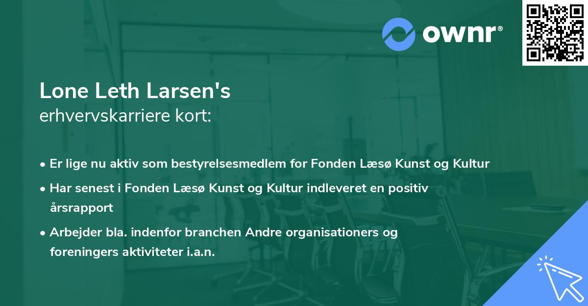 Lone Leth Larsen's erhvervskarriere kort