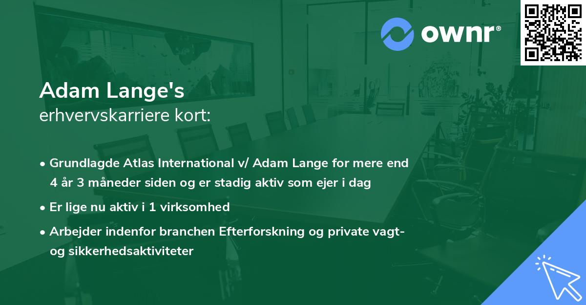 Adam Lange's erhvervskarriere kort