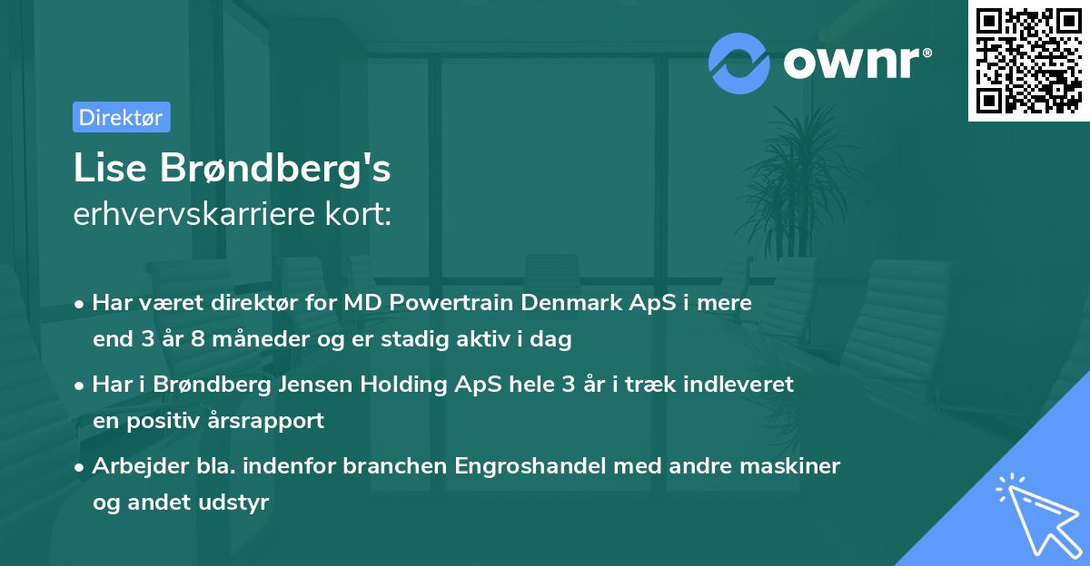 Lise Brøndberg's erhvervskarriere kort