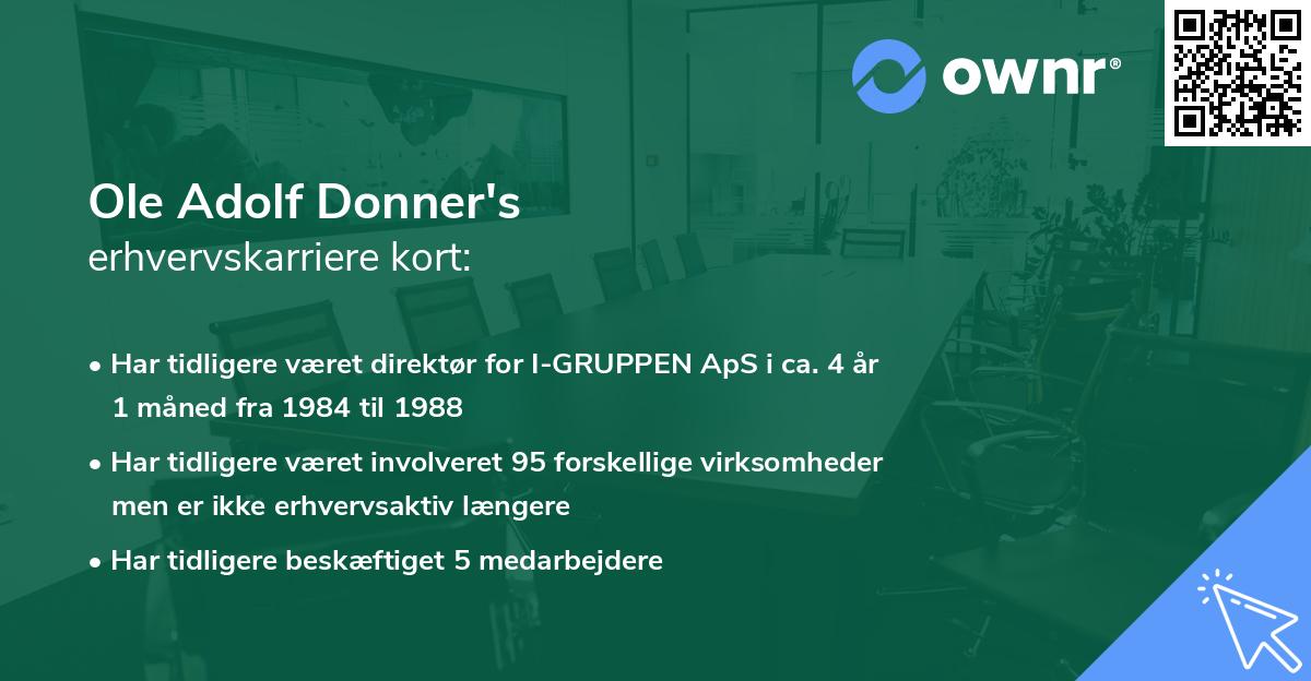 Ole Adolf Donner's erhvervskarriere kort