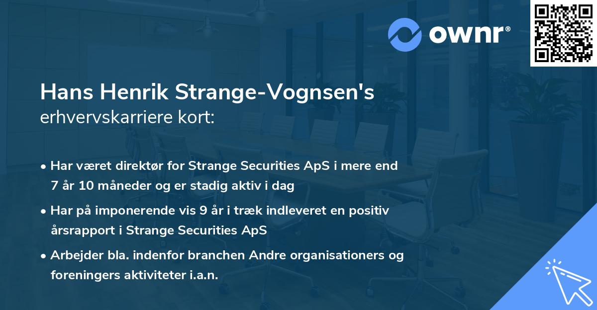 Hans Henrik Strange-Vognsen's erhvervskarriere kort