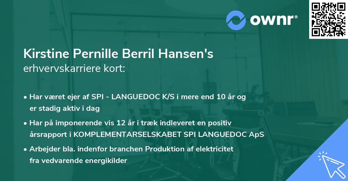 Kirstine Pernille Berril Hansen's erhvervskarriere kort