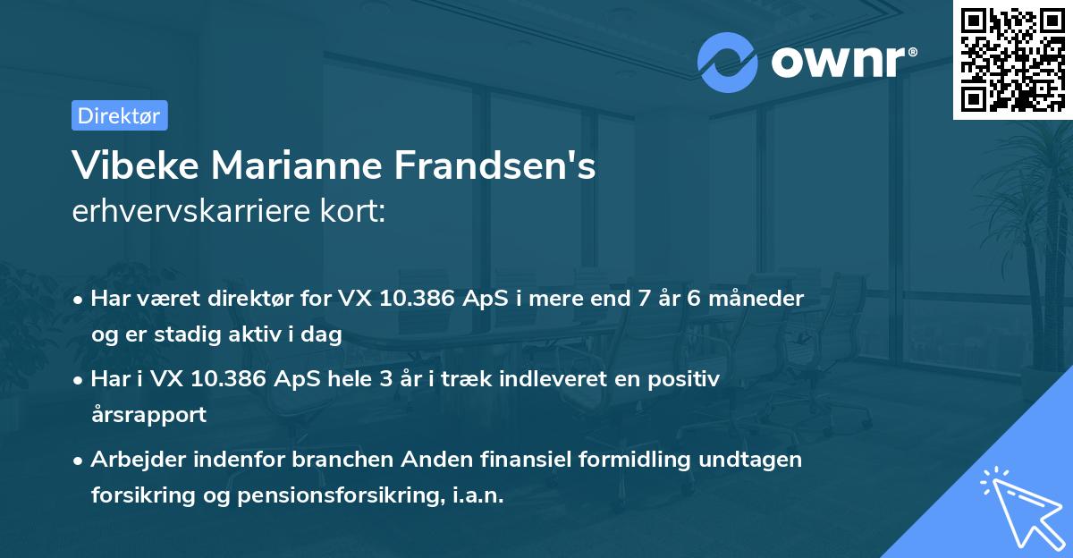 Vibeke Marianne Frandsen's erhvervskarriere kort