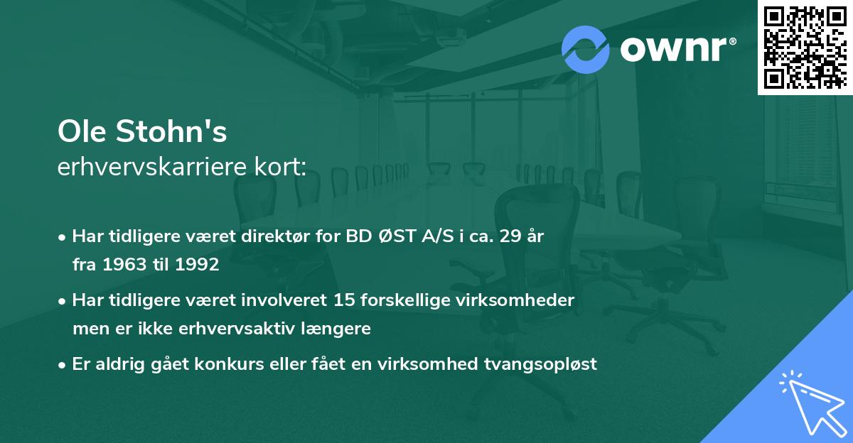 Ole Stohn's erhvervskarriere kort