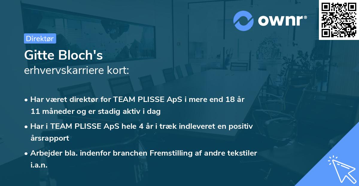 Gitte Bloch's erhvervskarriere kort