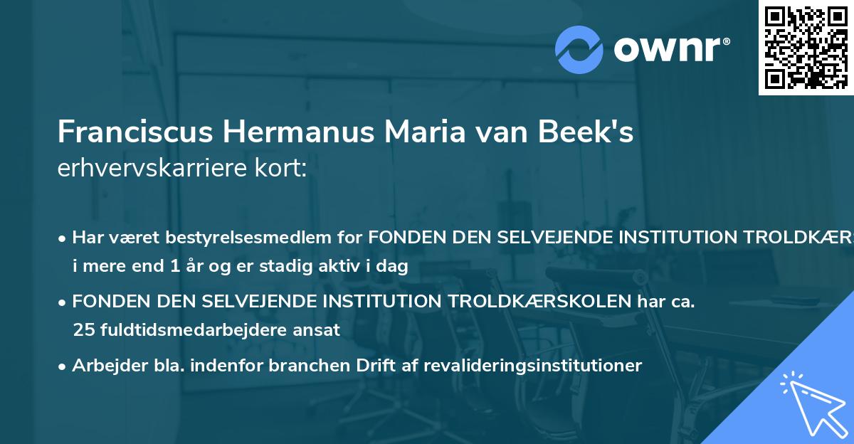 Franciscus Hermanus Maria van Beek's erhvervskarriere kort