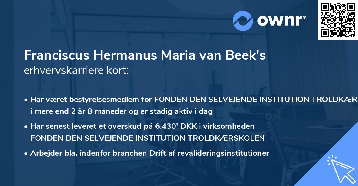 Franciscus Hermanus Maria van Beek's erhvervskarriere kort