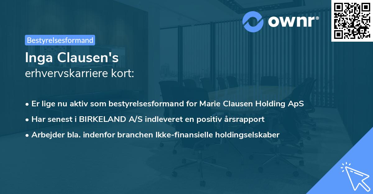 Inga Clausen's erhvervskarriere kort
