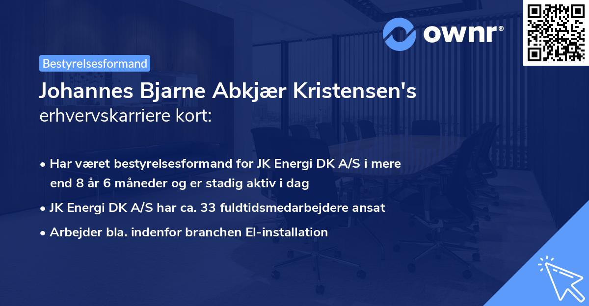 Johannes Bjarne Abkjær Kristensen's erhvervskarriere kort
