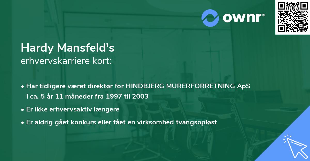 Hardy Mansfeld's erhvervskarriere kort