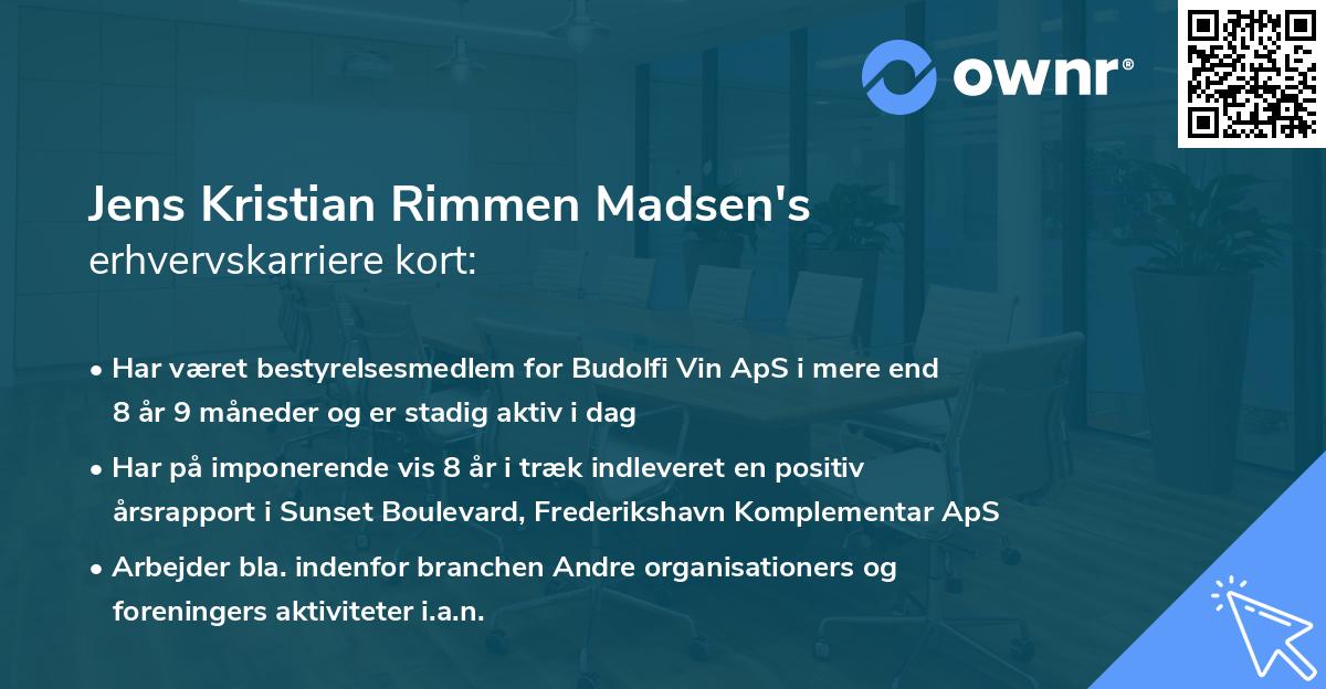 Jens Kristian Rimmen Madsen's erhvervskarriere kort