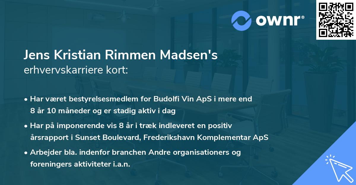 Jens Kristian Rimmen Madsen's erhvervskarriere kort