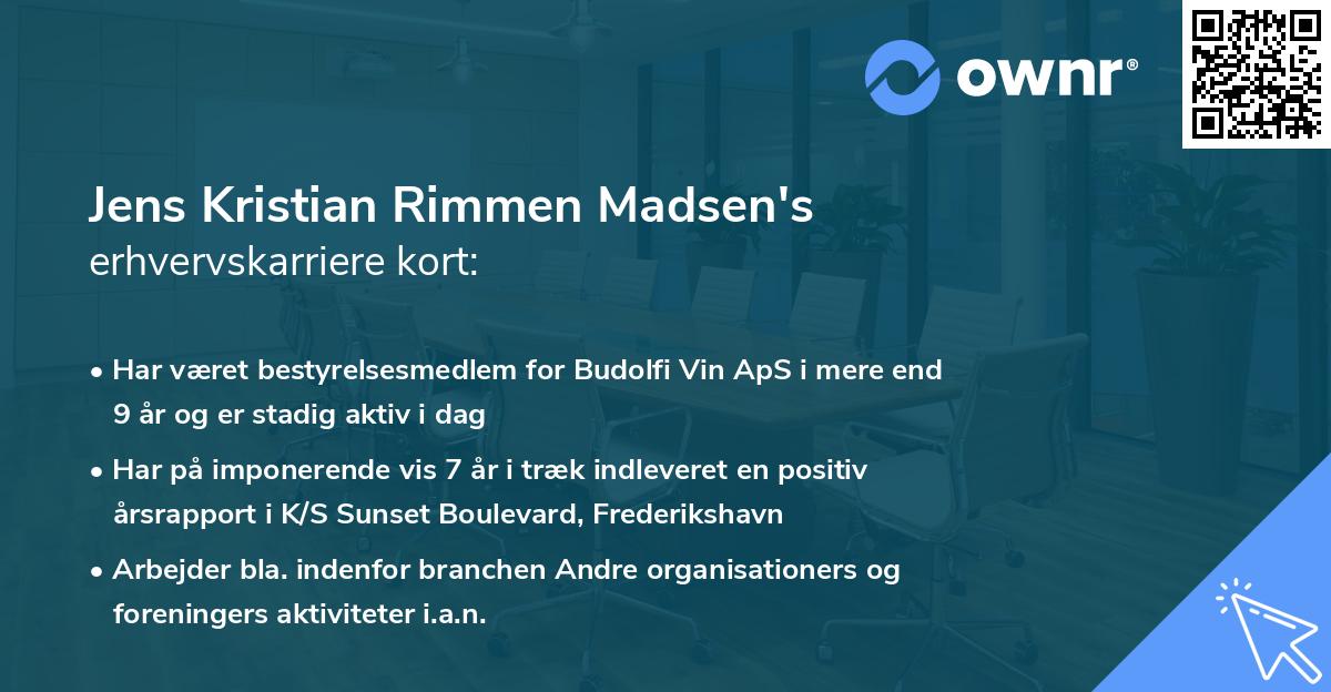 Jens Kristian Rimmen Madsen's erhvervskarriere kort