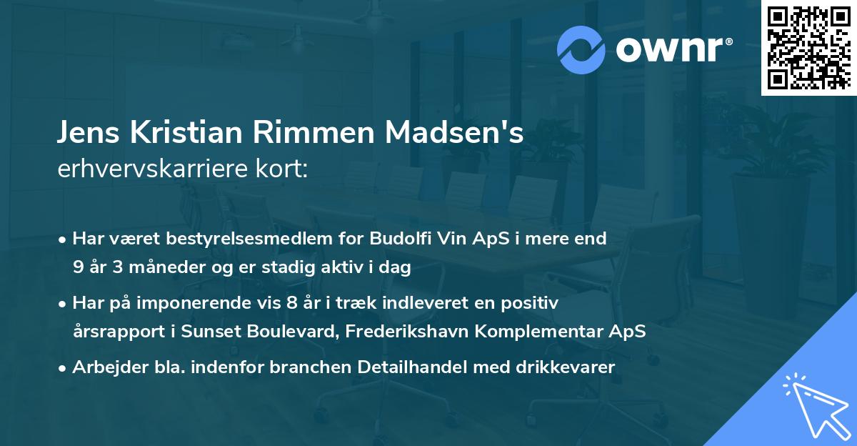 Jens Kristian Rimmen Madsen's erhvervskarriere kort
