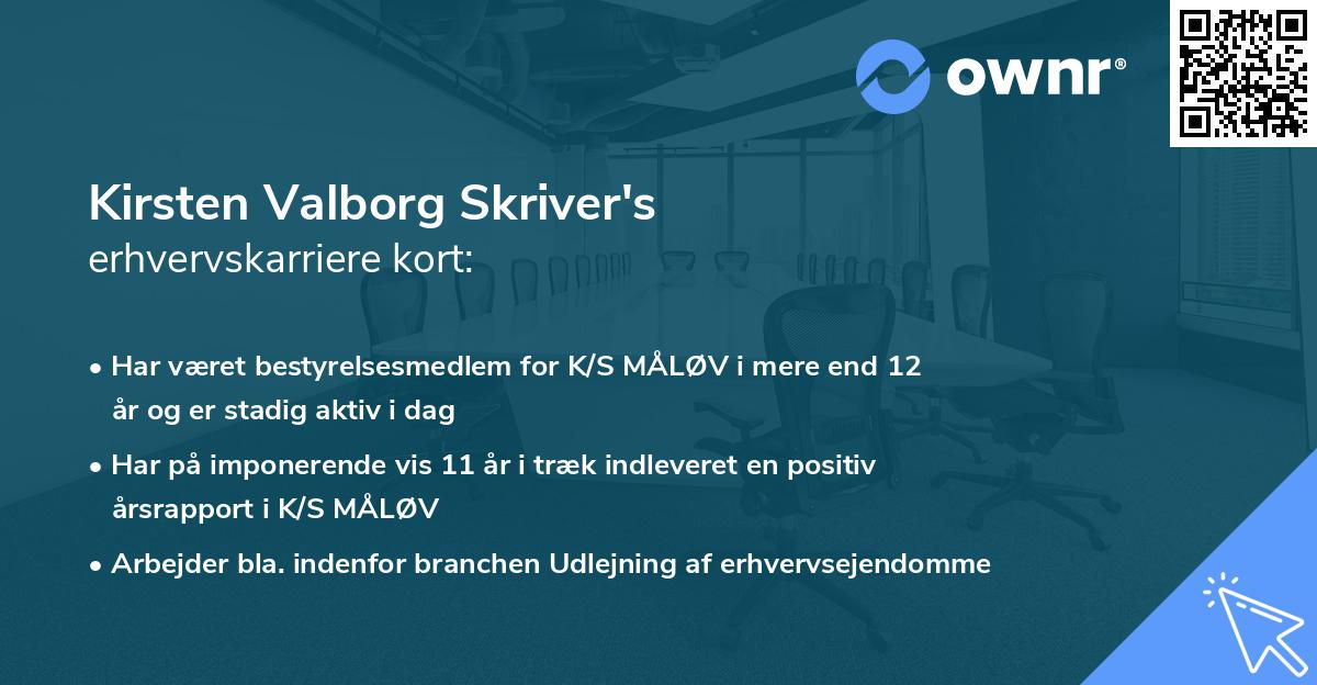 Kirsten Valborg Skriver's erhvervskarriere kort