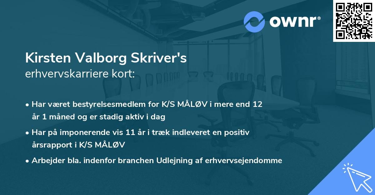Kirsten Valborg Skriver's erhvervskarriere kort
