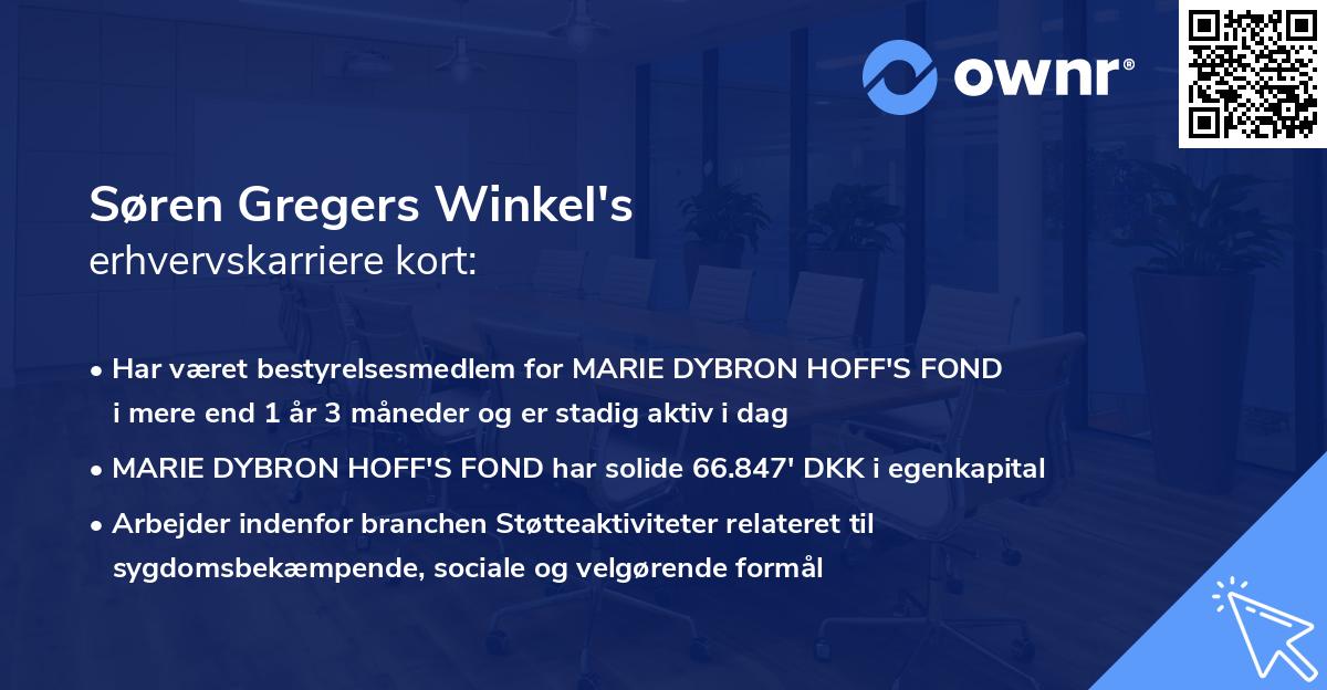 Søren Gregers Winkel's erhvervskarriere kort