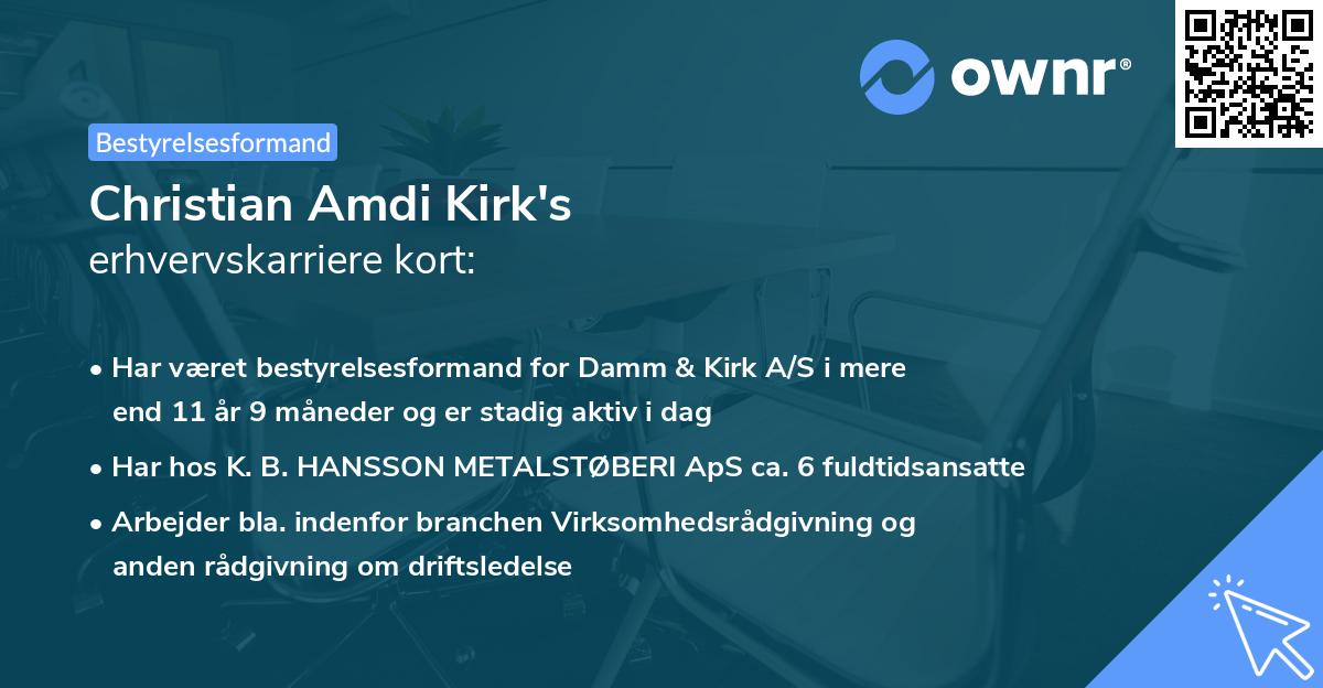 Christian Amdi Kirk's erhvervskarriere kort