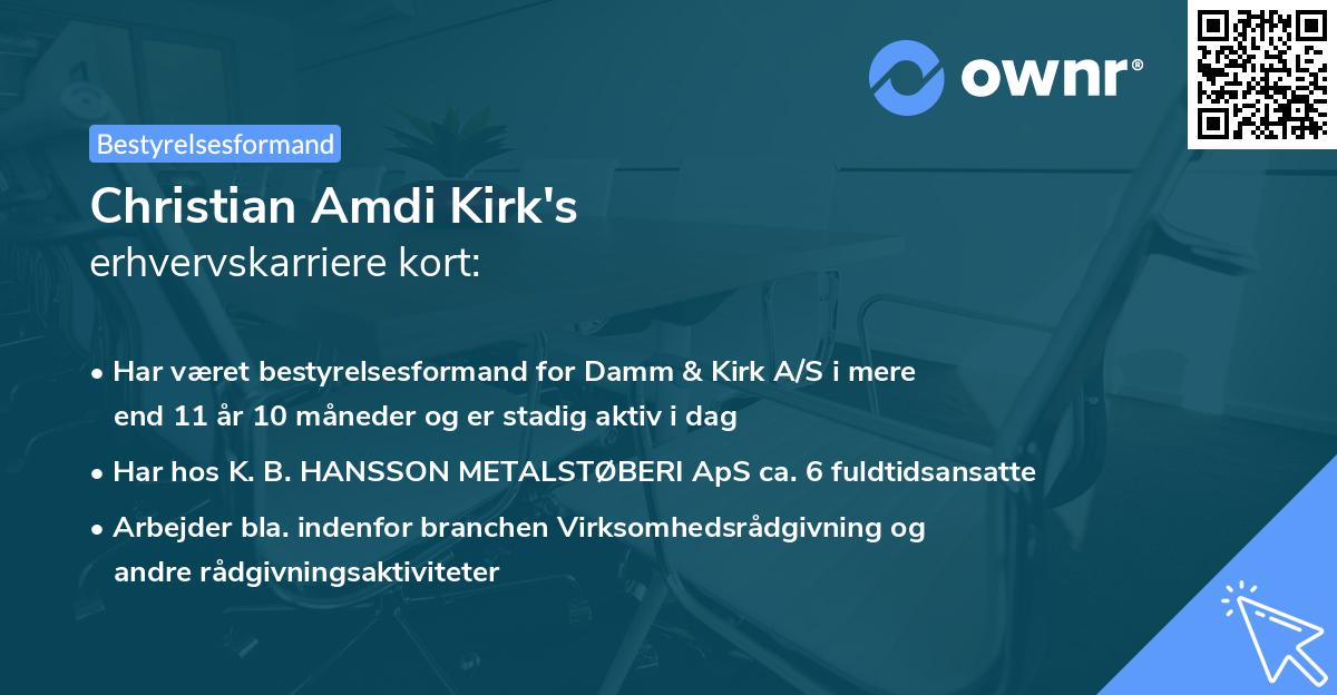 Christian Amdi Kirk's erhvervskarriere kort