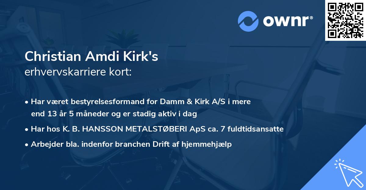 Christian Amdi Kirk's erhvervskarriere kort