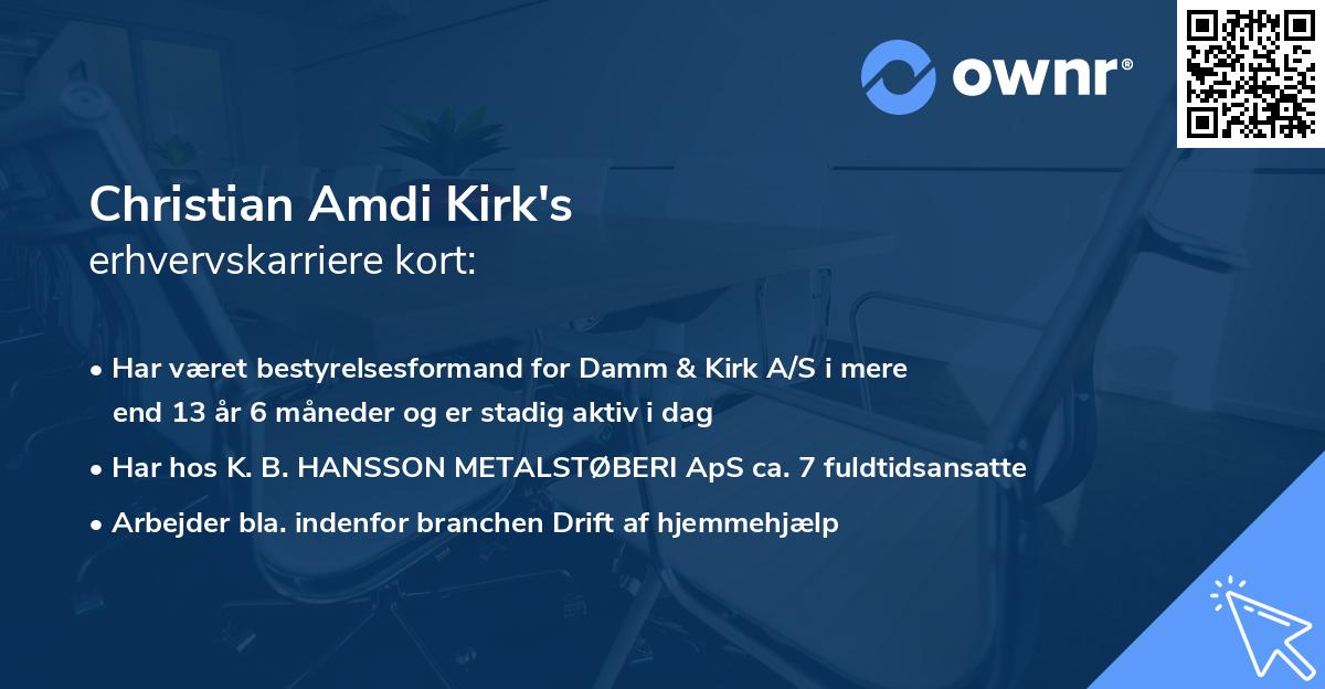 Christian Amdi Kirk's erhvervskarriere kort