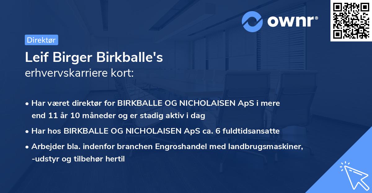 Leif Birger Birkballe's erhvervskarriere kort