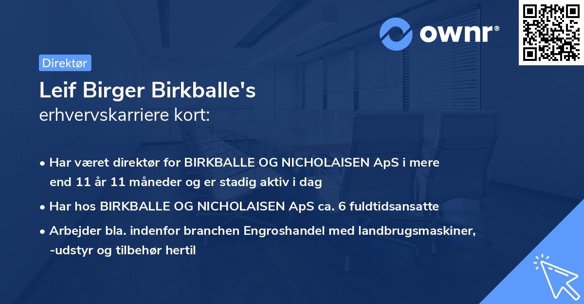 Leif Birger Birkballe's erhvervskarriere kort