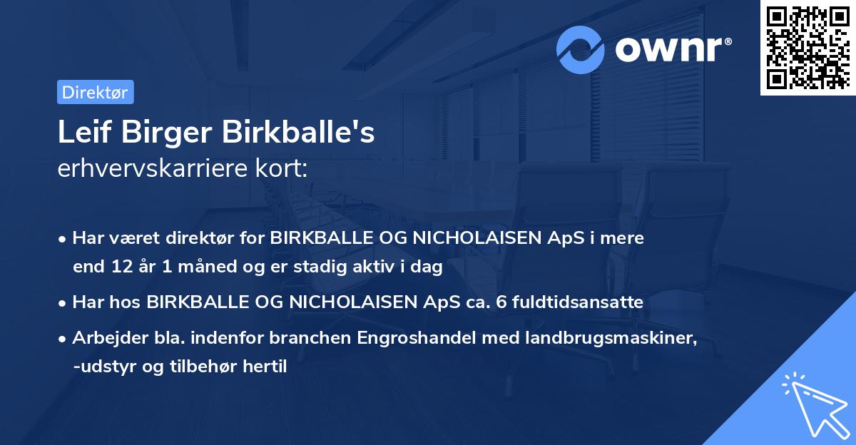 Leif Birger Birkballe's erhvervskarriere kort