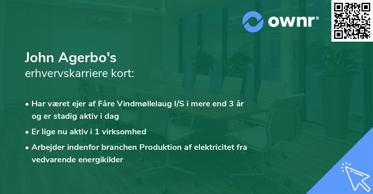 John Agerbo's erhvervskarriere kort
