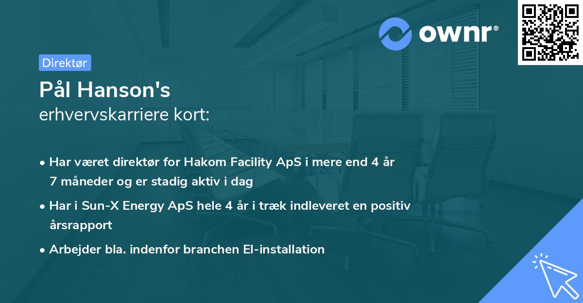 Pål Hanson's erhvervskarriere kort