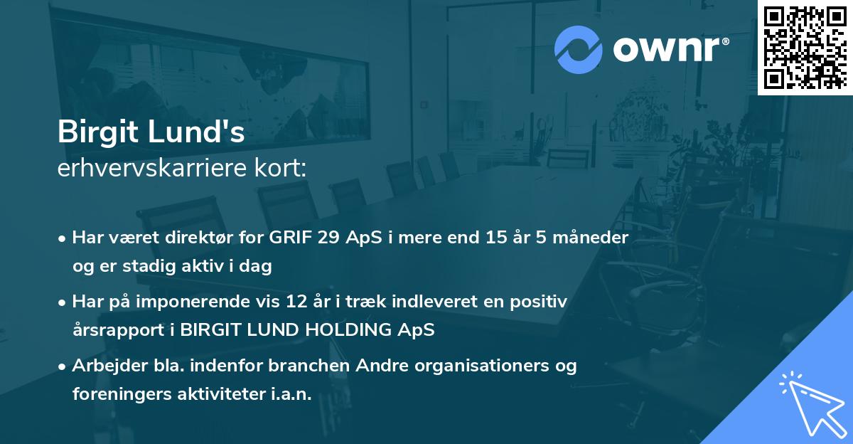 Birgit Lund's erhvervskarriere kort