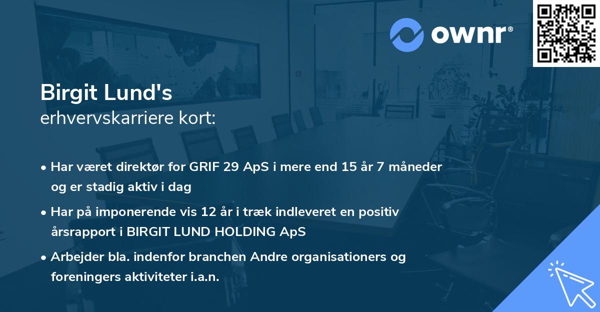 Birgit Lund's erhvervskarriere kort