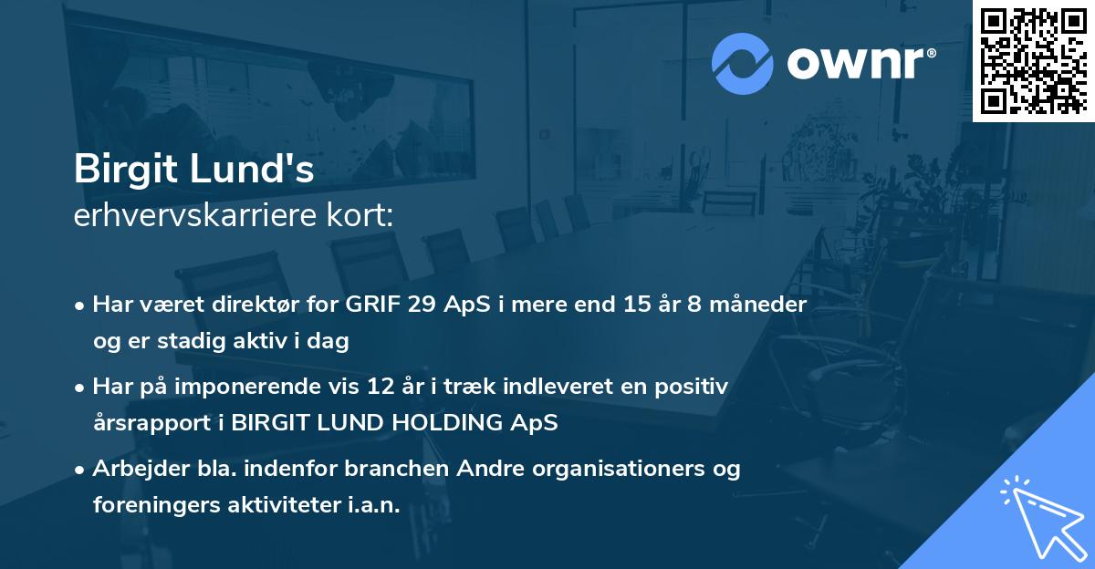 Birgit Lund's erhvervskarriere kort