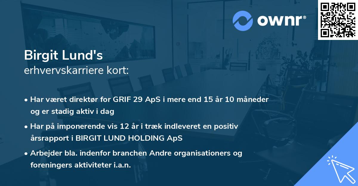 Birgit Lund's erhvervskarriere kort