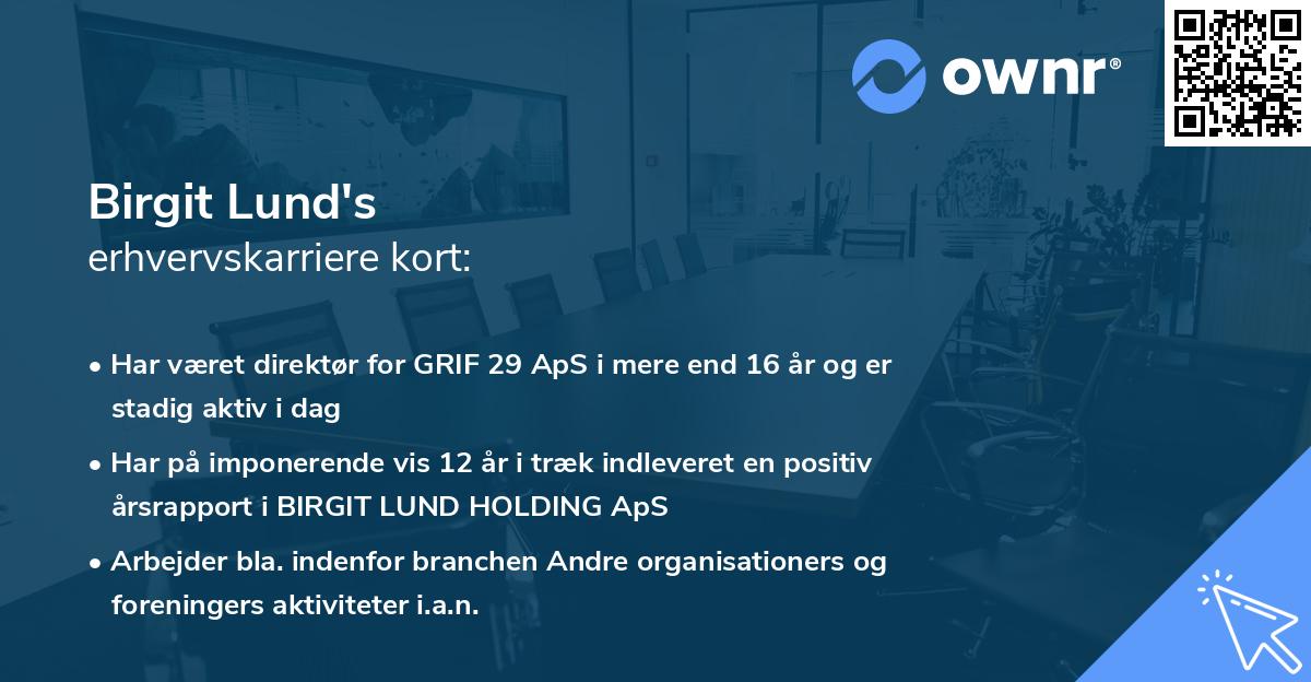 Birgit Lund's erhvervskarriere kort