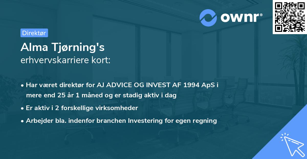 Alma Tjørning's erhvervskarriere kort
