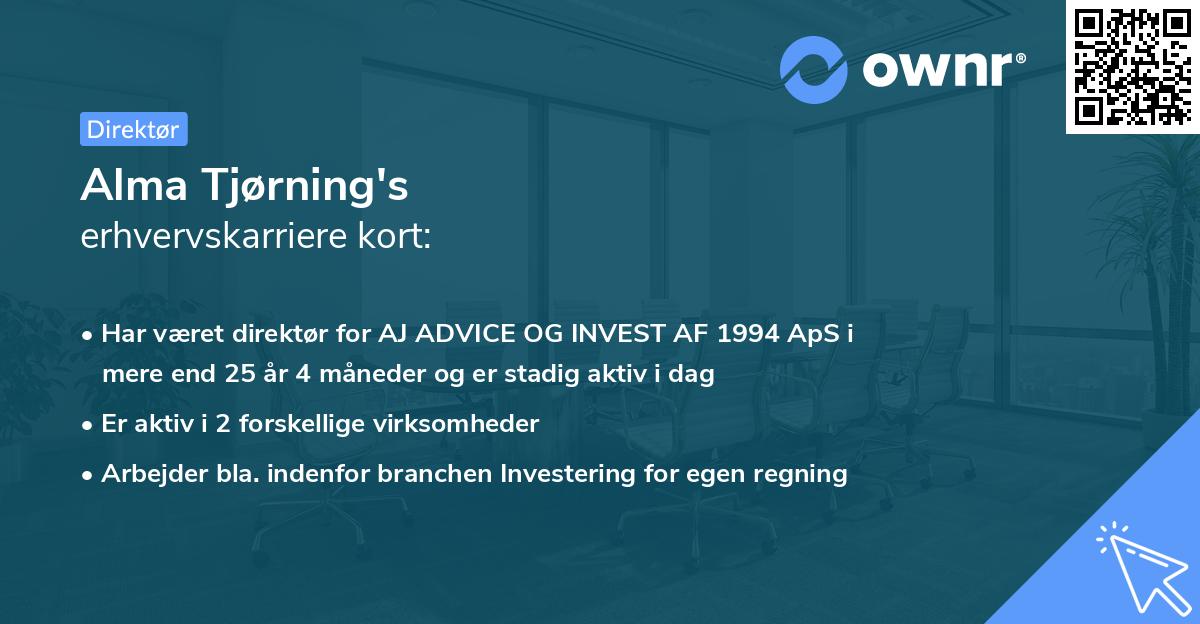 Alma Tjørning's erhvervskarriere kort
