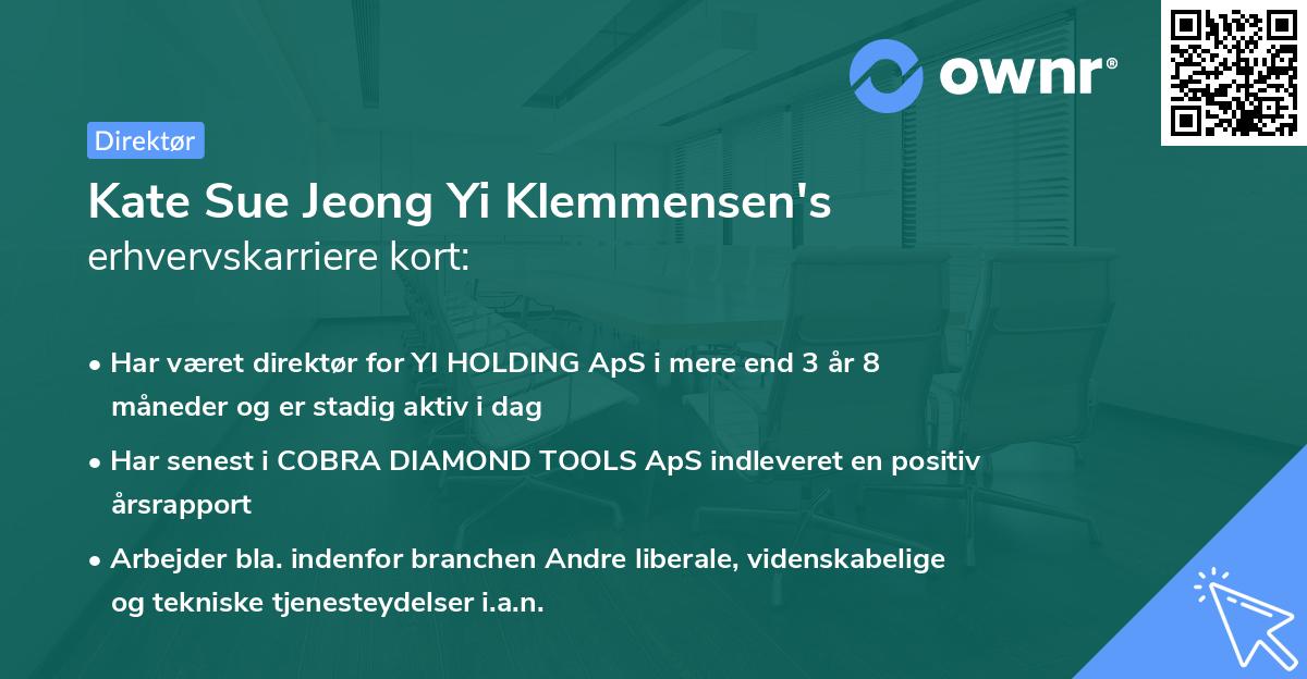 Kate Sue Jeong Yi Klemmensen's erhvervskarriere kort