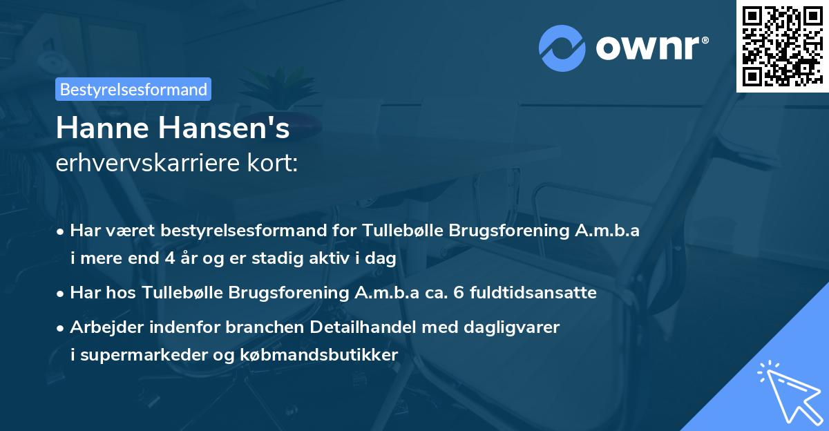 Hanne Hansen's erhvervskarriere kort