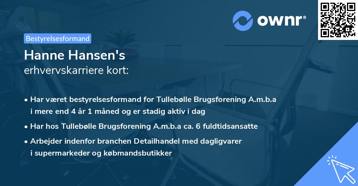 Hanne Hansen's erhvervskarriere kort