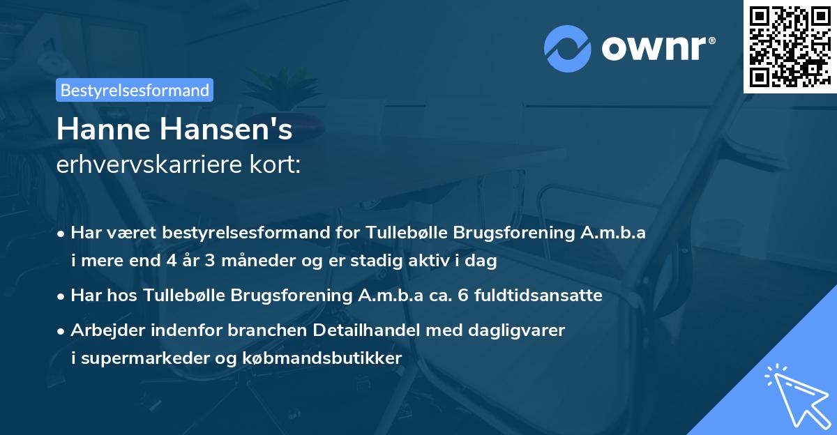 Hanne Hansen's erhvervskarriere kort
