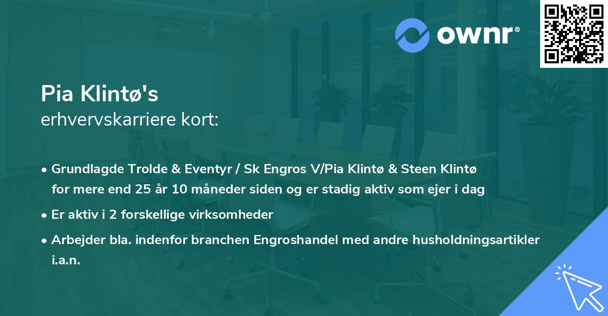 Pia Klintø's erhvervskarriere kort