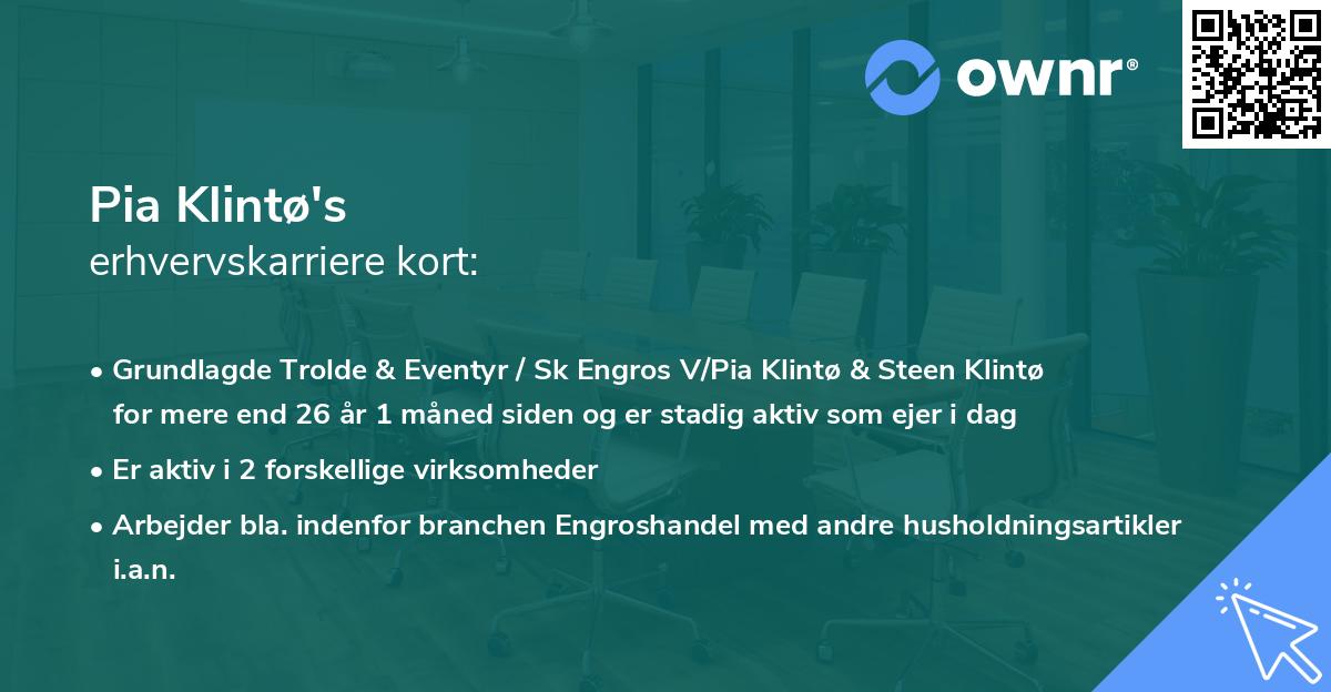 Pia Klintø's erhvervskarriere kort