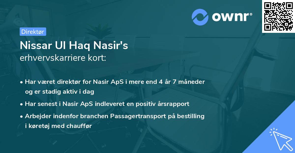Nissar Ul Haq Nasir's erhvervskarriere kort