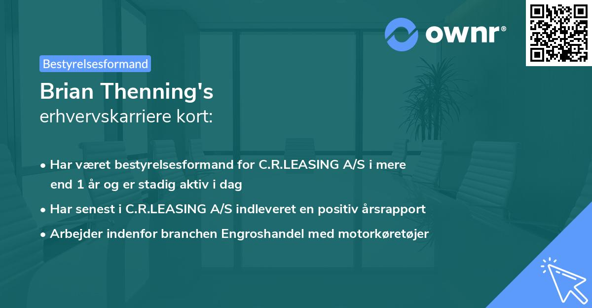 Brian Thenning's erhvervskarriere kort