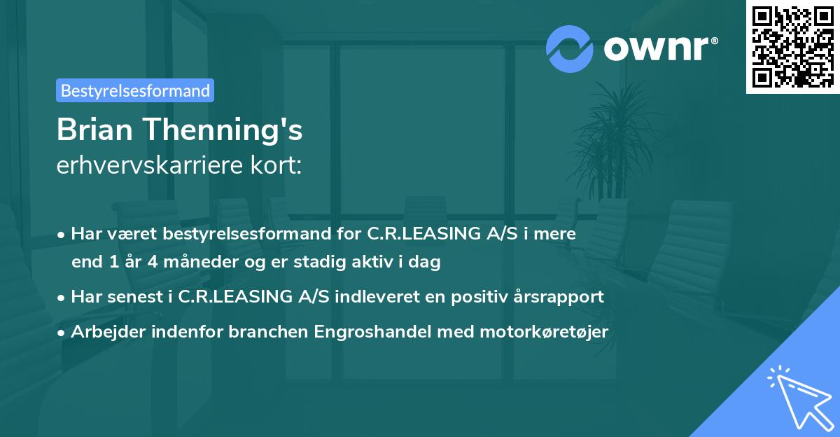 Brian Thenning's erhvervskarriere kort