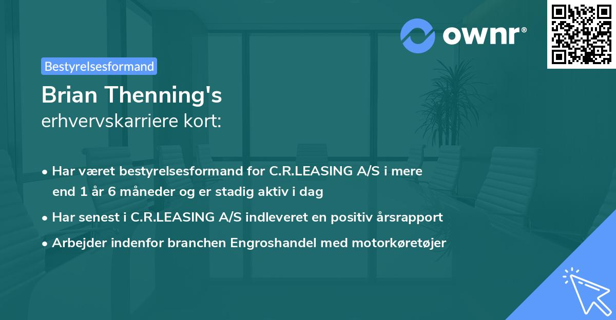 Brian Thenning's erhvervskarriere kort