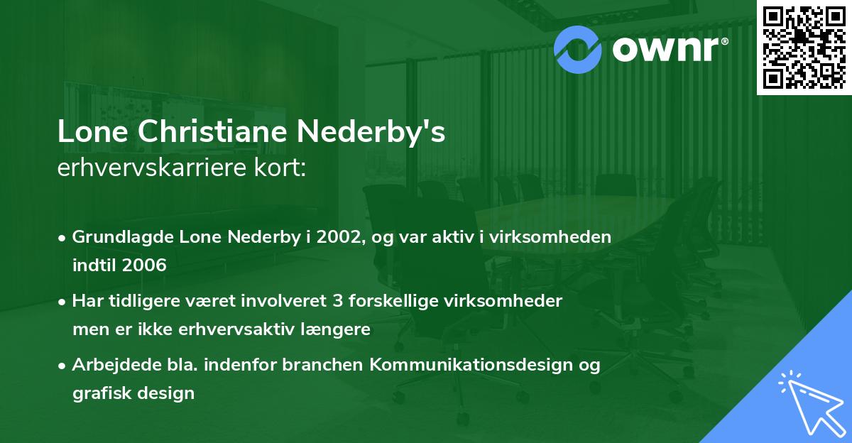 Lone Christiane Nederby's erhvervskarriere kort