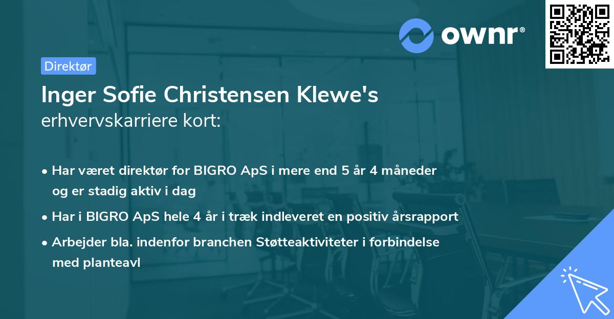 Inger Sofie Christensen Klewe's erhvervskarriere kort